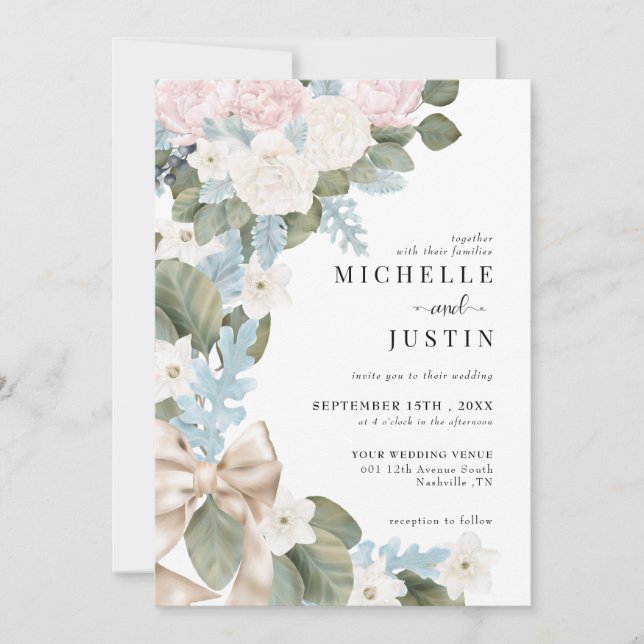 Boho Flowers Winter Wedding Invitations (Front)