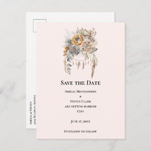 Boho Flowers with a Dreamcatcher Save the Date Announcement Postcard
