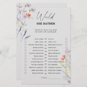 Boho Flowers Would she rather bridal shower game