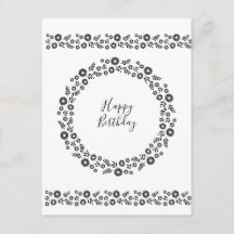 Boho flowers Wreath Black and White greetings
