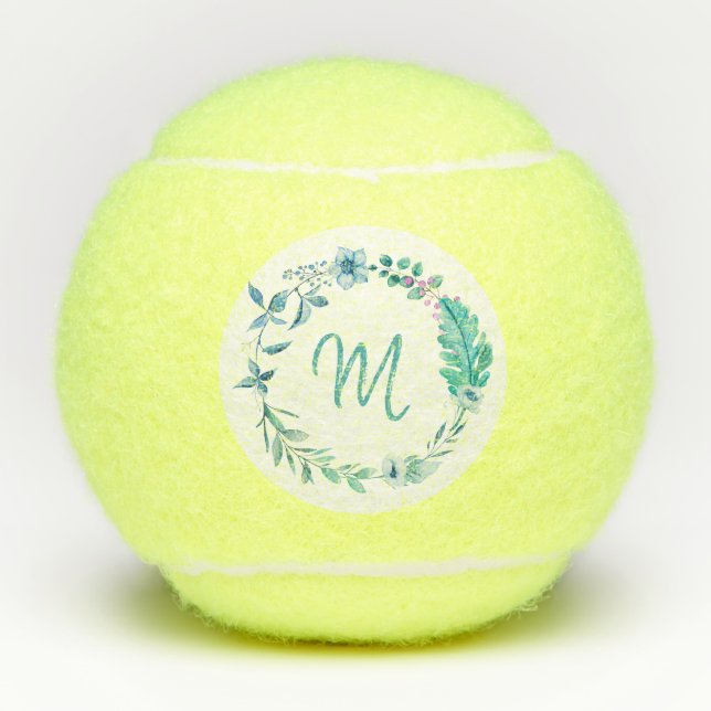 Boho Flowers Wreath Monogram Tennis Balls (Front)