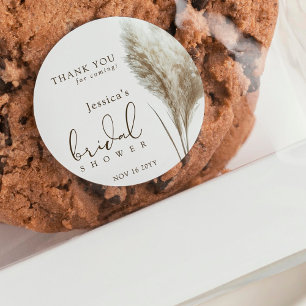 Boho Fluffy Pampas Grass Bridal Shower Thank You Classic Round Sticker