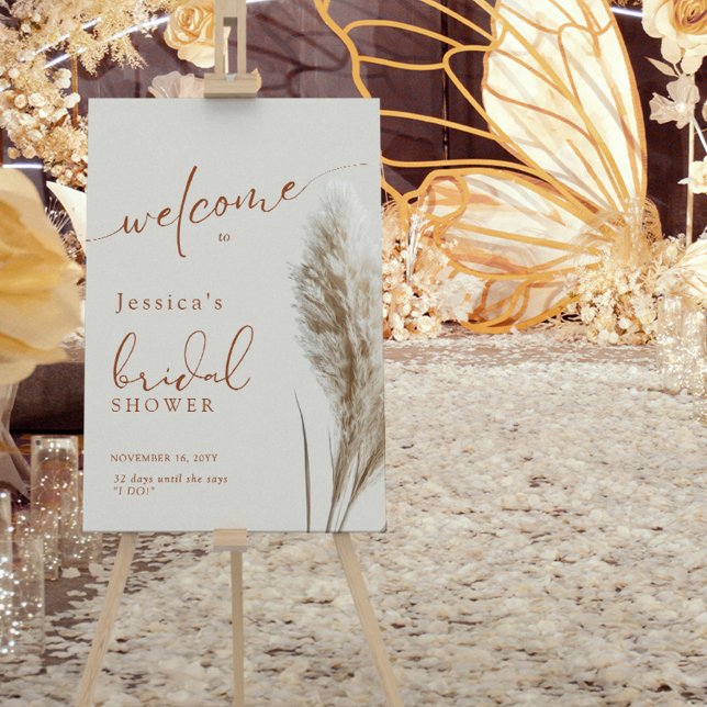 Boho Fluffy Pampas Grass Bridal Shower Welcome Poster (Creator Uploaded)