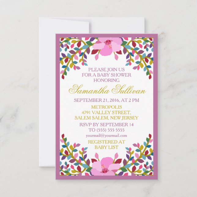 Boho Foliage Hibiscus Baby Shower Invitation (Front)