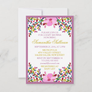 Boho Foliage Hibiscus Baby Shower Invitation