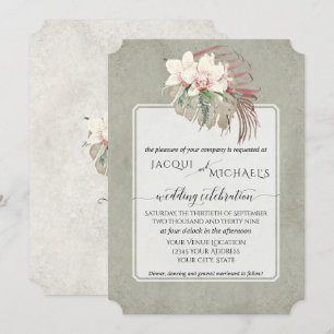 BOHO Foliage Sage Green White Orchid Floral Jungle Invitation