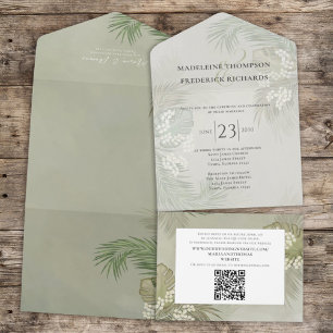 Boho Foliage Tropical Palm Leaves Budget QR Code  All In One Invitation