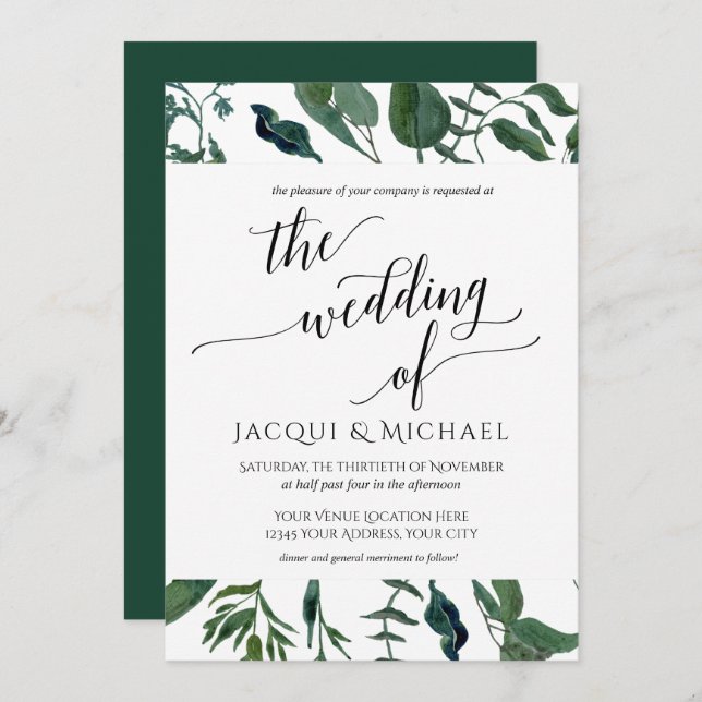 BOHO Foliage Wedding Minimalist Leaf | Square Invitation (Front/Back)