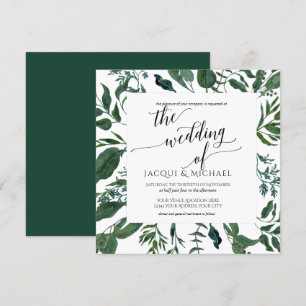 BOHO Foliage Wedding Watercolor Wreath   Square Invitation