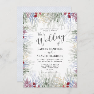 Boho Foliage Winter Watercolor Wedding Invitation