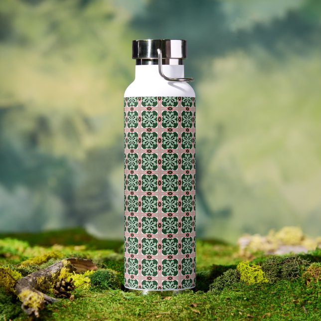 Boho Folk Art Eclectic Retro Christmas Pattern Water Bottle (Outdoor)