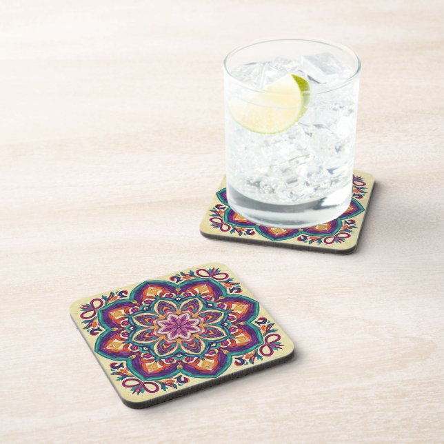 Boho Folk Art Flower  Coaster (Right Side)