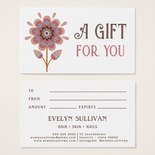 boho folk art flower gift card (Front & Back)