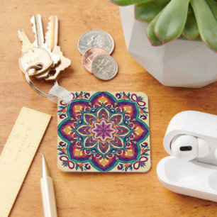 Boho Folk Art Flower Key Ring