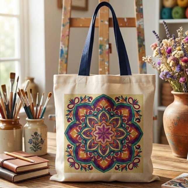 Boho Folk Art Flower Tote Bag (Creator Uploaded)