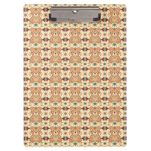 Boho Folk Art Teddy Bear Seamless Pattern Clipboard (Front)