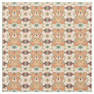 Boho Folk Art Teddy Bear Seamless Pattern Fabric