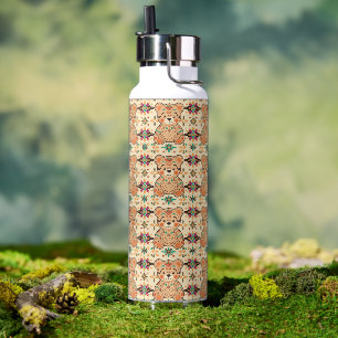 Boho Folk Art Teddy Bear Seamless Pattern Water Bottle
