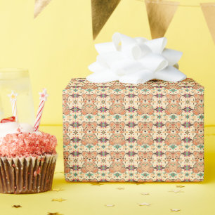 Boho Folk Art Teddy Bear Seamless Pattern Wrapping Paper