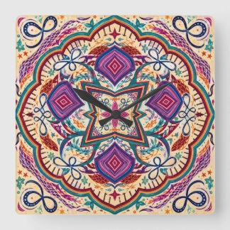 Boho Folk Art Wall Clock