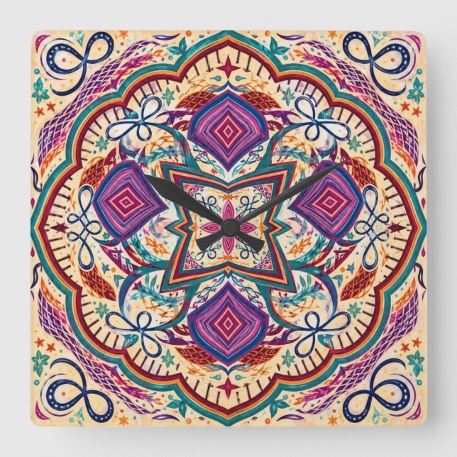 Boho Folk Art Wall Clock (Front)
