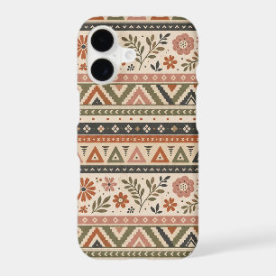 Boho Folk Floral Geometric Seamless Pattern