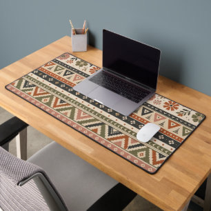 Boho Folk Floral Geometric Seamless Pattern Desk Mat