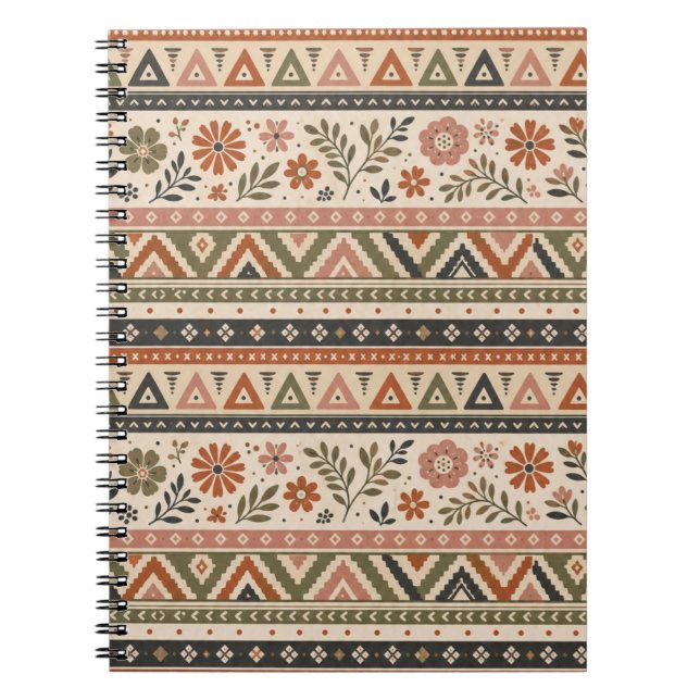 Boho Folk Floral Geometric Seamless Pattern Notebook (Front)