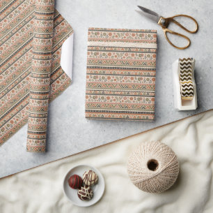 Boho Folk Floral Geometric Seamless Pattern Wrapping Paper