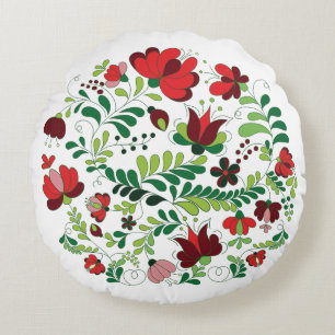 Boho Folk Floral Matyo Round Cushion