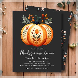 Boho Folk Pumpkin Thanksgiving Budget Invitation
