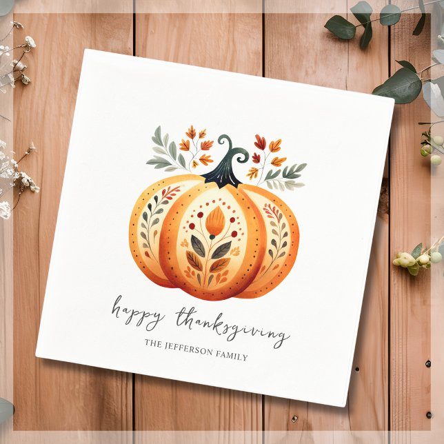 Boho Folk Pumpkin Thanksgiving Napkin (Creator Uploaded)