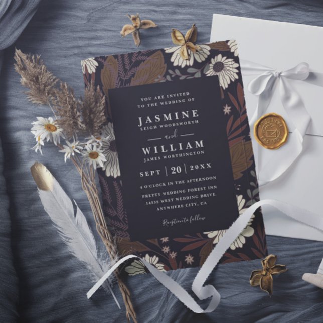 Boho Forest Flowers Rustic Chic Elegant Wedding Invitation (Creator Uploaded)