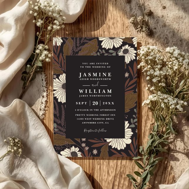 Boho Forest Flowers Rustic Chic QR Code Wedding Invitation (Creator Uploaded)