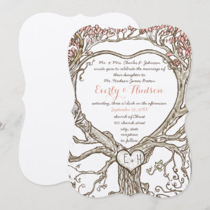 Boho Forest Heart Shaped Tree Initials in Trunk Invitation