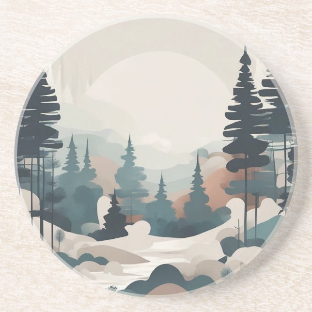 Boho Forest Landscape Artwork Coaster (Front)