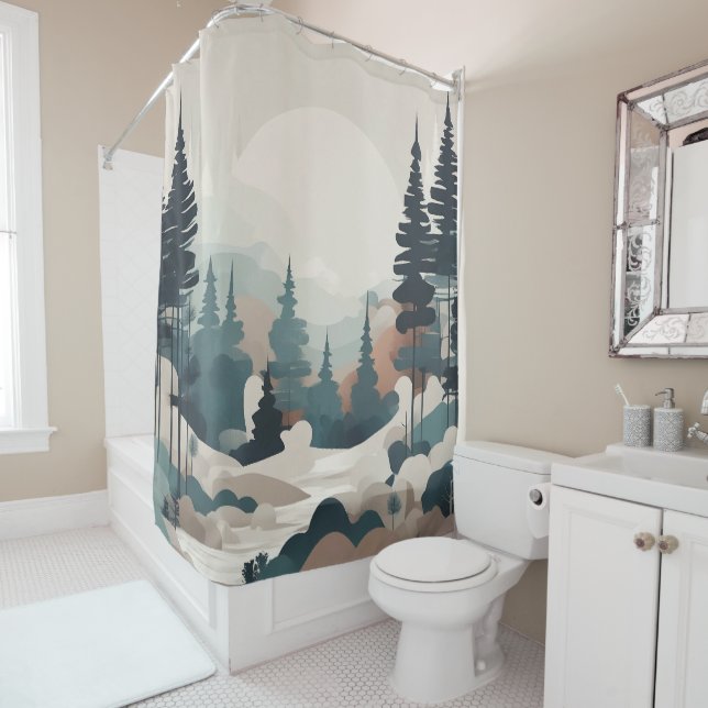 Boho Forest Landscape Artwork Shower Curtain (In Situ)