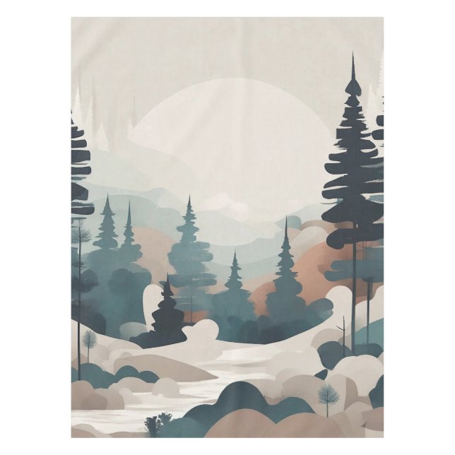 Boho Forest Landscape Artwork Tablecloth (Front)