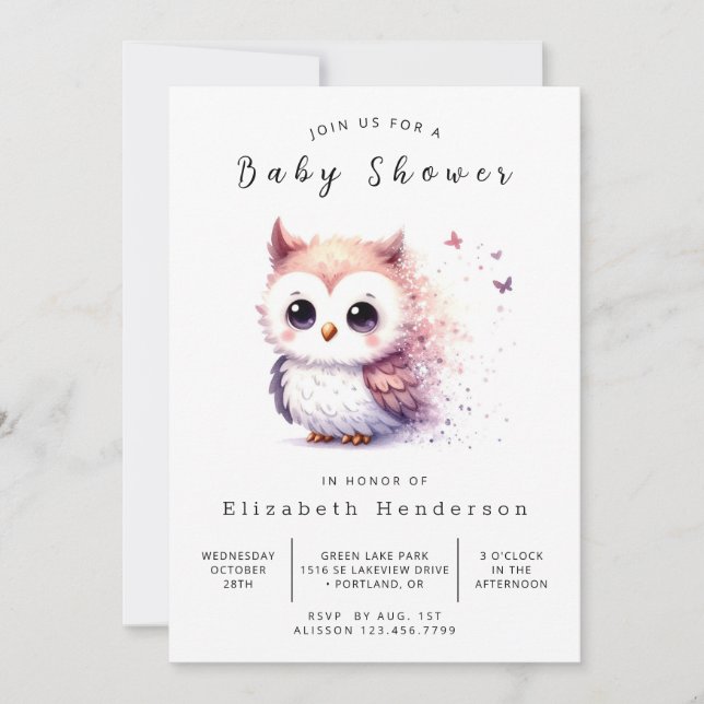 Boho Forest Owl Baby Shower Invitation (Front)