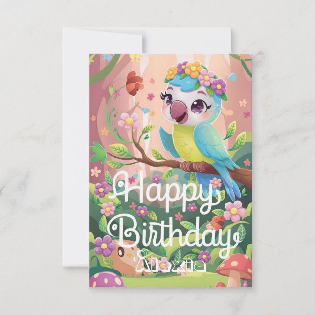 Boho Forest Parrot Digital Birthday Card (Front)