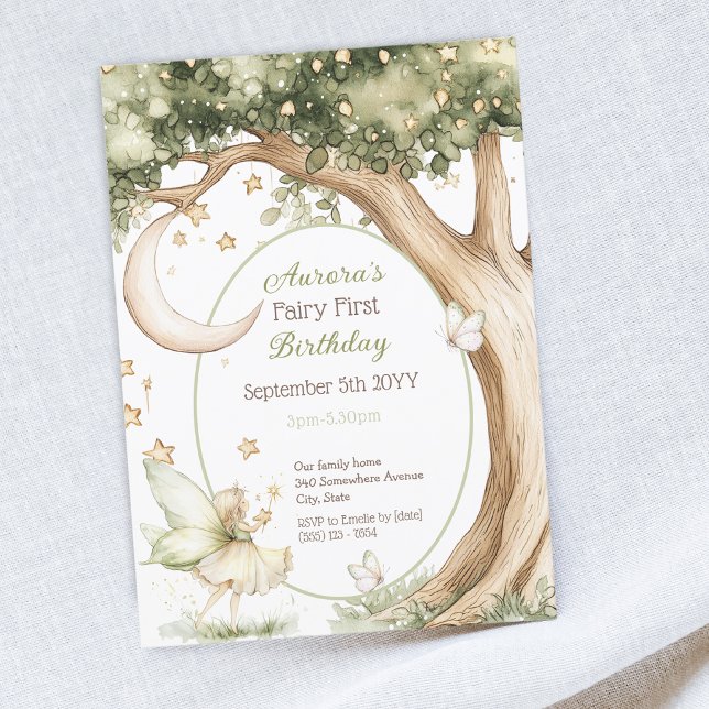 Boho forest watercolor Fairy First birthday Invitation (Creator Uploaded)