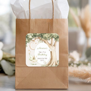 Boho Forest Watercolor Fairy First birthday Square Sticker