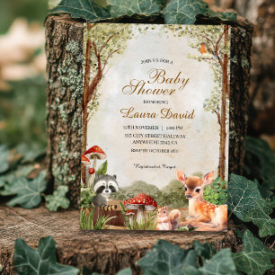 Boho forest Woodland animals Rustic Baby Shower  Invitation