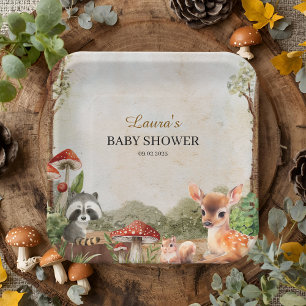 Boho forest Woodland animals Rustic Baby Shower  Paper Plate