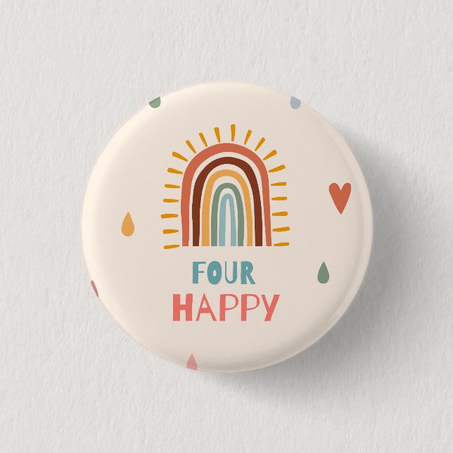 Boho Four Fourth Birthday Rainbow  3 Cm Round Badge (Front)