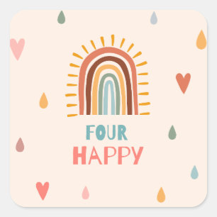 Boho Four Fourth Birthday Rainbow  Square Sticker