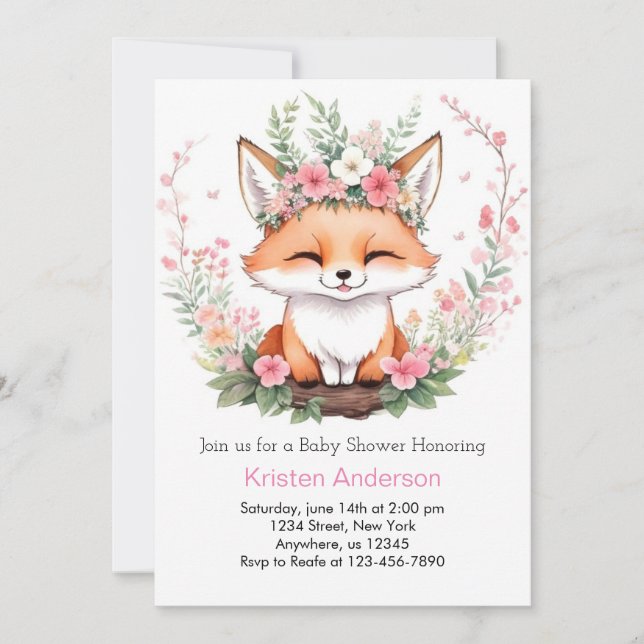 Boho Fox Adventure Girl Baby Shower Invitation (Front)