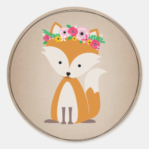 Boho Fox Cardstock Inspired Baby Shower Classic Round Sticker