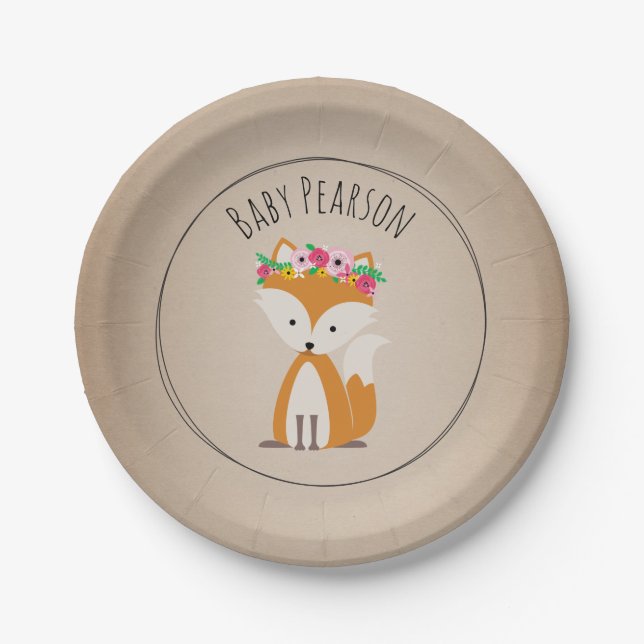 Boho Fox Cardstock Inspired Custom Baby Shower Paper Plate (Front)