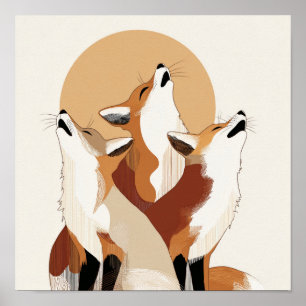 Boho Fox Family Howling Art Poster